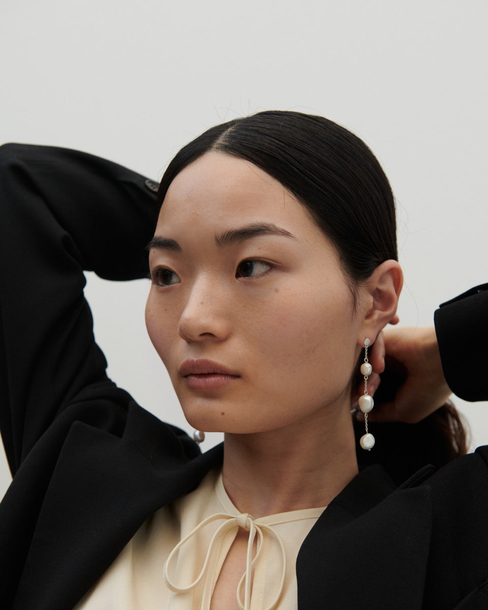 3-pearl hængeøreringe - forgyldt